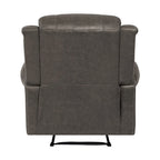Fauteuil inclinable mural très large, similicuir vieilli, clous décoratifs et appui-tête bronze antique