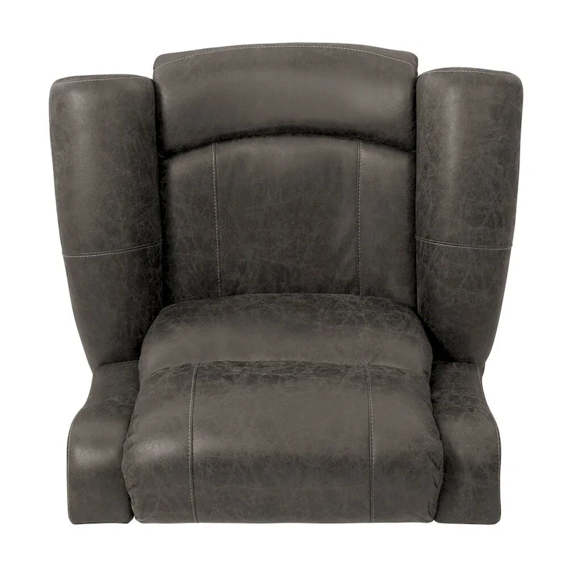 Fauteuil inclinable mural très large, similicuir vieilli, clous décoratifs et appui-tête bronze antique