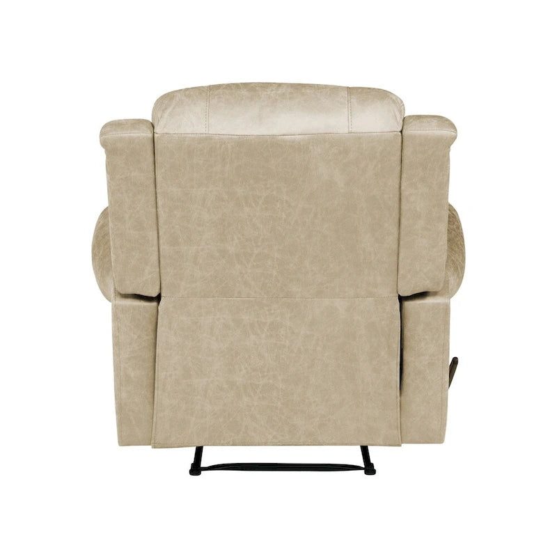 Fauteuil inclinable mural très large, similicuir vieilli, clous décoratifs et appui-tête bronze antique