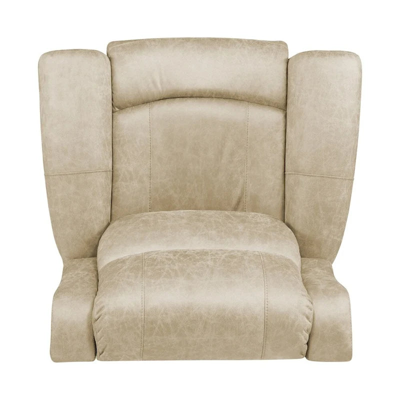 Fauteuil inclinable mural très large, similicuir vieilli, clous décoratifs et appui-tête bronze antique