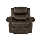 Fauteuil inclinable mural très large, similicuir vieilli, clous décoratifs et appui-tête bronze antique