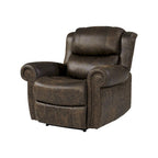 Fauteuil inclinable mural très large, similicuir vieilli, clous décoratifs et appui-tête bronze antique