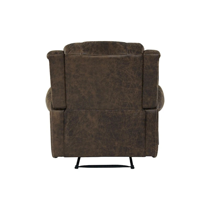 Fauteuil inclinable mural très large, similicuir vieilli, clous décoratifs et appui-tête bronze antique