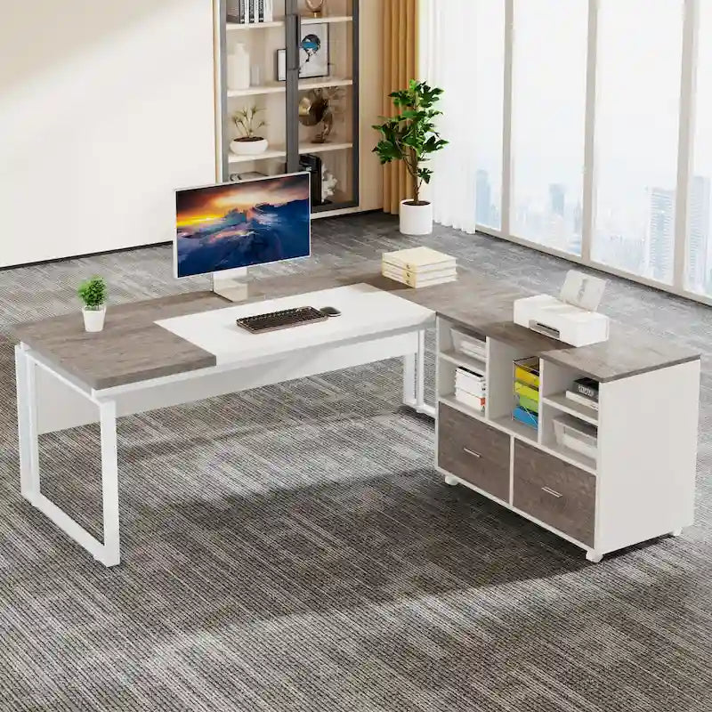 Meuble de rangement à 2 tiroirs en bois avec étagères ouvertes, classeur latéral mobile pour dossiers suspendus de format lettre