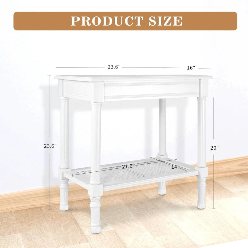 Table d'appoint crème avec étagère inférieure en rotin, silhouette épurée, plusieurs options de couleurs, accent polyvalent