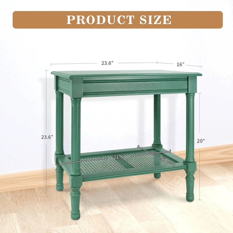 Table d'appoint crème avec étagère inférieure en rotin, silhouette épurée, plusieurs options de couleurs, accent polyvalent