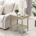 Table d'appoint crème avec étagère inférieure en rotin, silhouette épurée, plusieurs options de couleurs, accent polyvalent