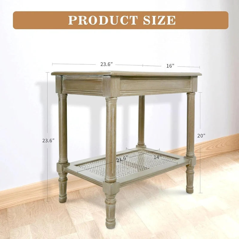 Table d'appoint crème avec étagère inférieure en rotin, silhouette épurée, plusieurs options de couleurs, accent polyvalent