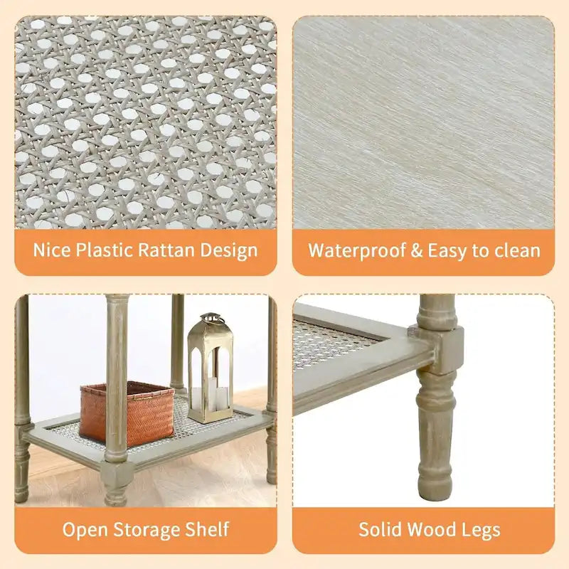 Table d'appoint crème avec étagère inférieure en rotin, silhouette épurée, plusieurs options de couleurs, accent polyvalent