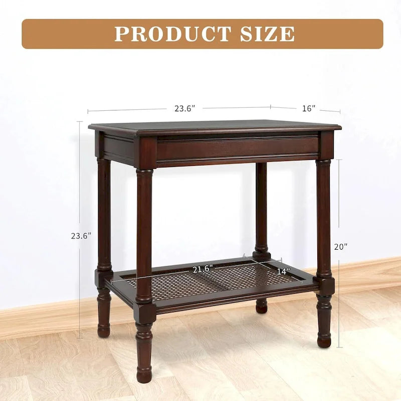 Table d'appoint crème avec étagère inférieure en rotin, silhouette épurée, plusieurs options de couleurs, accent polyvalent