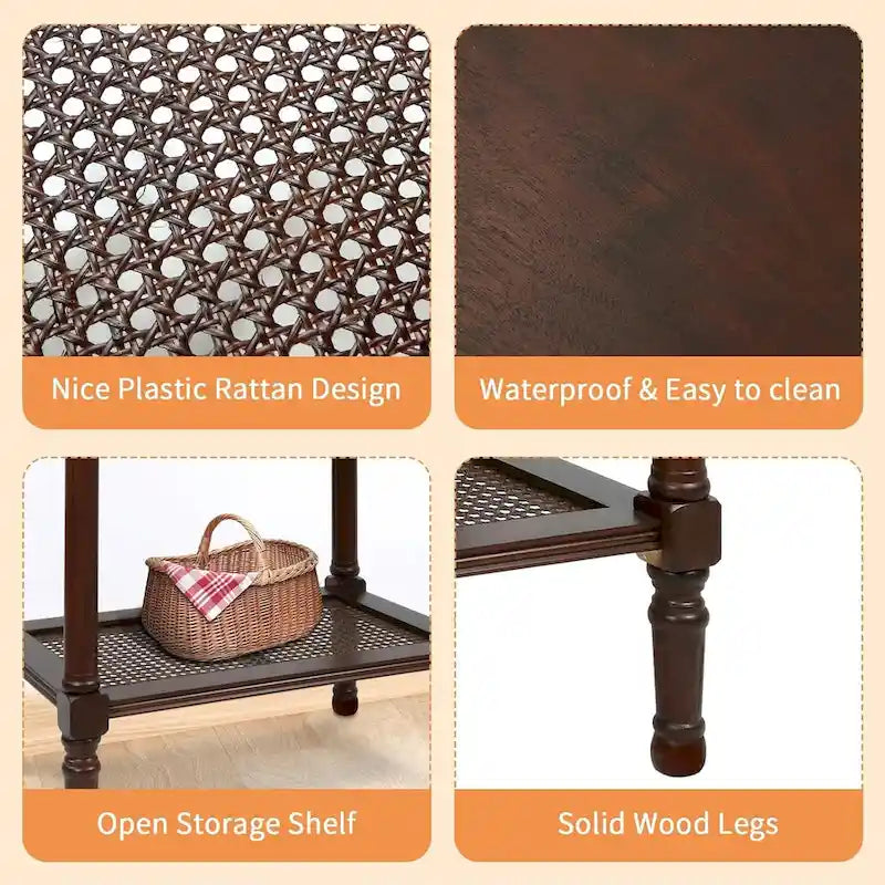 Table d'appoint crème avec étagère inférieure en rotin, silhouette épurée, plusieurs options de couleurs, accent polyvalent