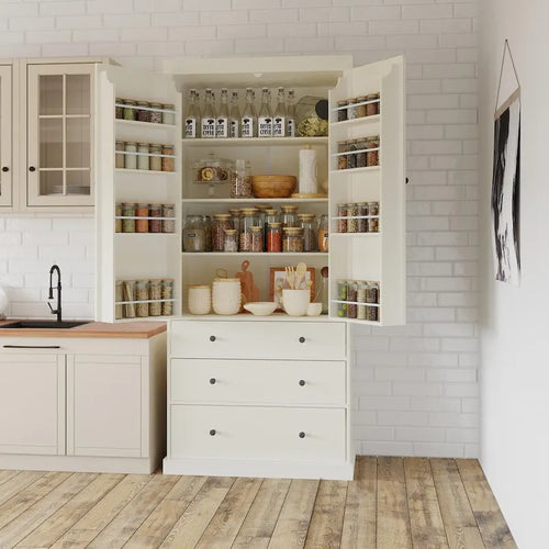Garde-manger de cuisine de ferme de 77 pouces, armoire de rangement haute autonome avec 3 étagères réglables, 8 étagères de porte, 3 tiroirs