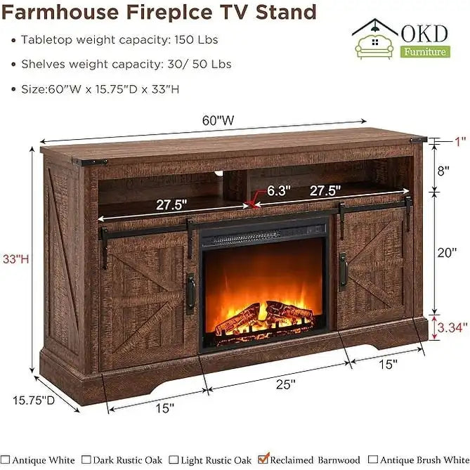 Meuble TV Cheminée de Ferme, Meuble Multimédia, Console Multimédia