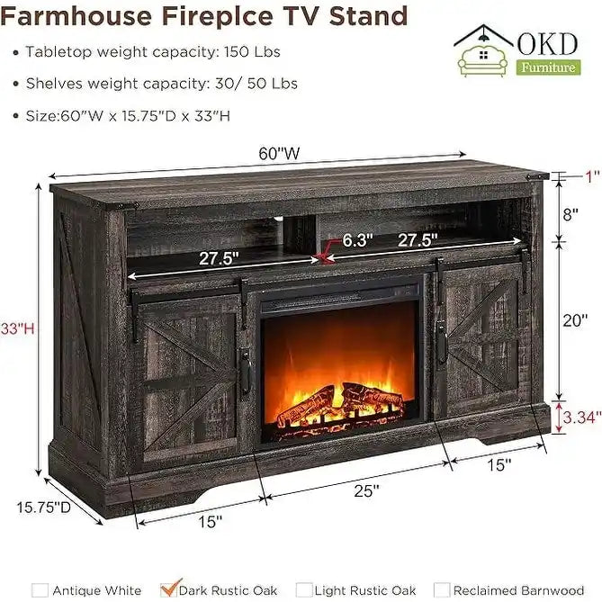 Meuble TV Cheminée de Ferme, Meuble Multimédia, Console Multimédia