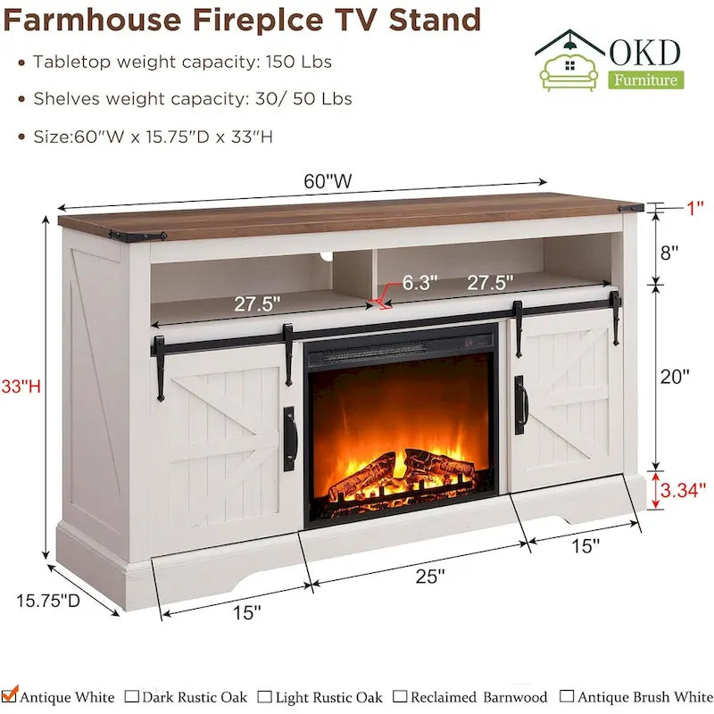 Meuble TV Cheminée de Ferme, Meuble Multimédia, Console Multimédia