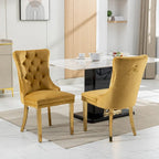 Lot de 2 chaises de salle à manger en velours avec clous décoratifs et pieds plaqués or