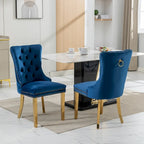 Lot de 2 chaises de salle à manger en velours avec clous décoratifs et pieds plaqués or