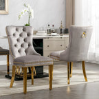 Lot de 2 chaises de salle à manger en velours avec clous décoratifs et pieds plaqués or
