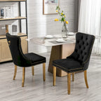 Lot de 2 chaises de salle à manger en velours avec clous décoratifs et pieds plaqués or