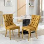 Lot de 2 chaises de salle à manger en velours avec clous décoratifs et pieds plaqués or