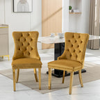 Lot de 2 chaises de salle à manger en velours avec clous décoratifs et pieds plaqués or