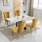Lot de 2 chaises de salle à manger en velours avec clous décoratifs et pieds plaqués or