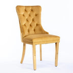 Lot de 2 chaises de salle à manger en velours avec clous décoratifs et pieds plaqués or