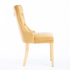 Lot de 2 chaises de salle à manger en velours avec clous décoratifs et pieds plaqués or