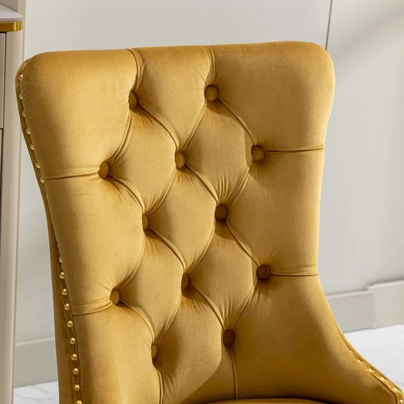 Lot de 2 chaises de salle à manger en velours avec clous décoratifs et pieds plaqués or
