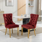 Lot de 2 chaises de salle à manger en velours avec clous décoratifs et pieds plaqués or