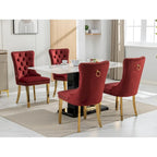Lot de 2 chaises de salle à manger en velours avec clous décoratifs et pieds plaqués or