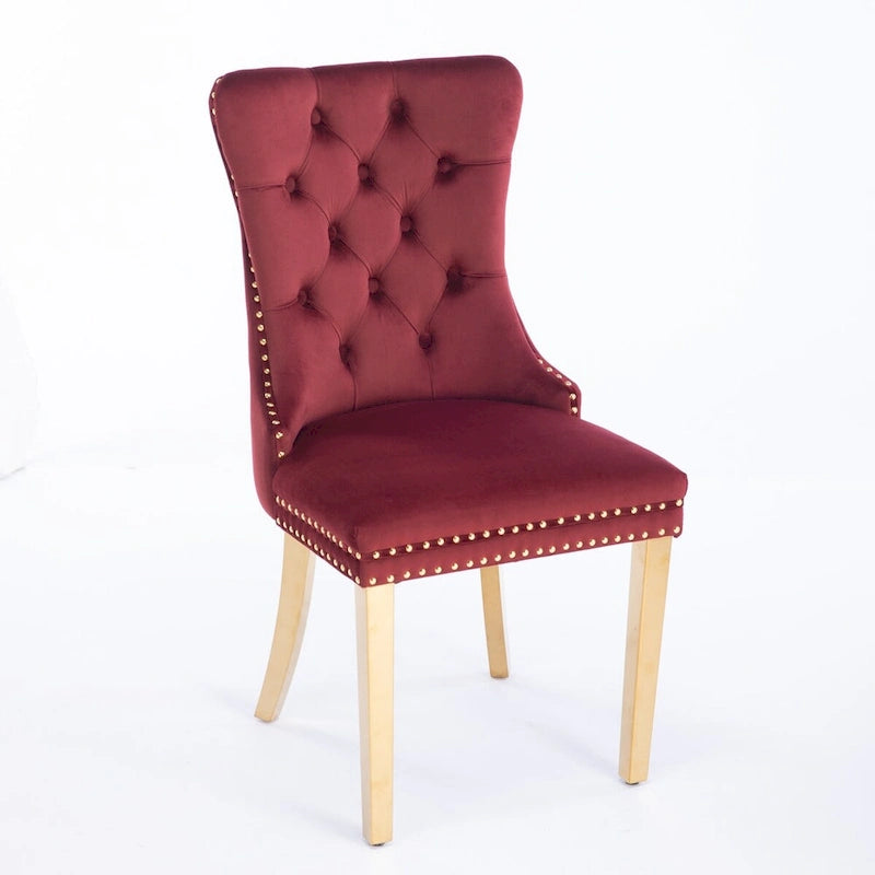 Lot de 2 chaises de salle à manger en velours avec clous décoratifs et pieds plaqués or