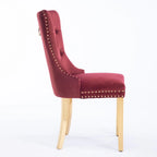 Lot de 2 chaises de salle à manger en velours avec clous décoratifs et pieds plaqués or