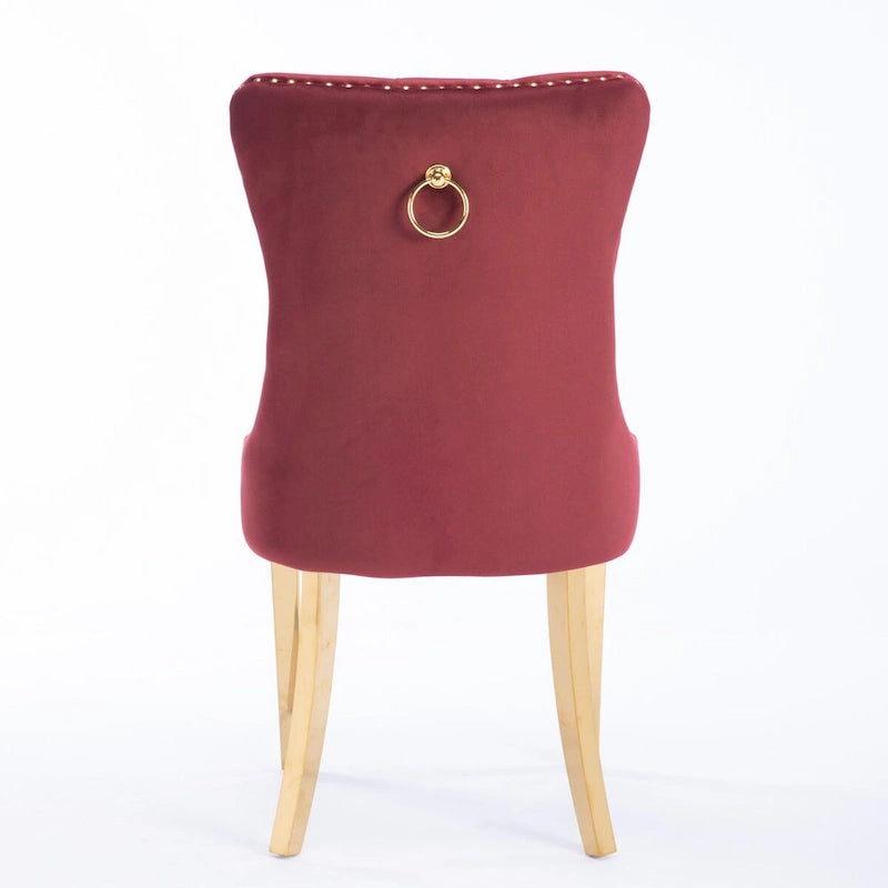 Lot de 2 chaises de salle à manger en velours avec clous décoratifs et pieds plaqués or