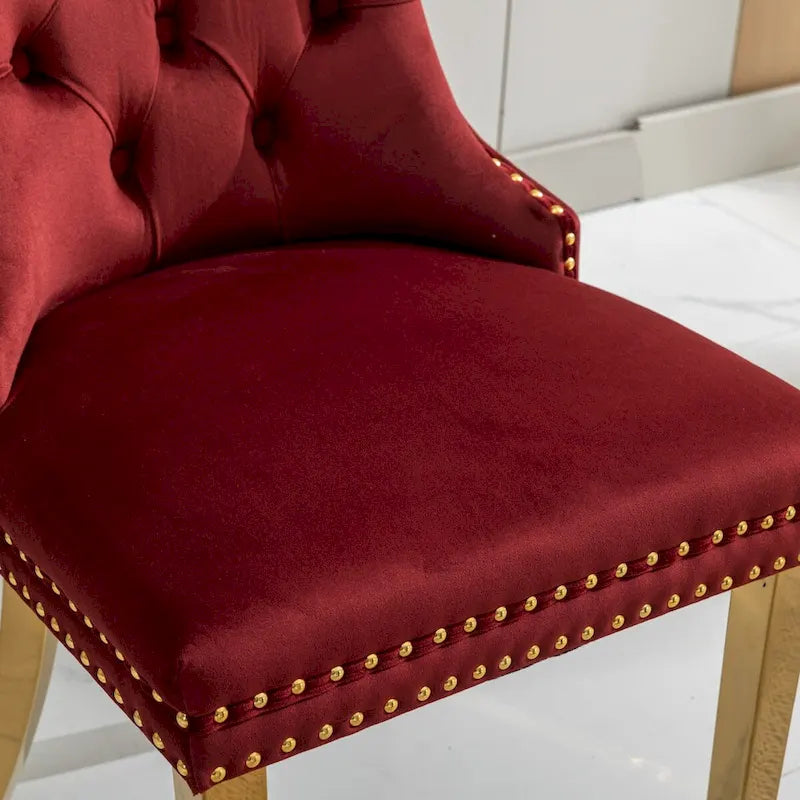 Lot de 2 chaises de salle à manger en velours avec clous décoratifs et pieds plaqués or