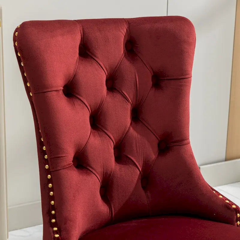 Lot de 2 chaises de salle à manger en velours avec clous décoratifs et pieds plaqués or