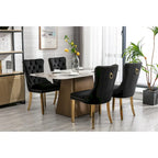 Lot de 2 chaises de salle à manger en velours avec clous décoratifs et pieds plaqués or