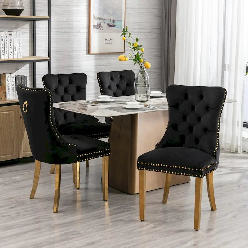 Lot de 2 chaises de salle à manger en velours avec clous décoratifs et pieds plaqués or
