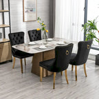 Lot de 2 chaises de salle à manger en velours avec clous décoratifs et pieds plaqués or