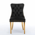 Lot de 2 chaises de salle à manger en velours avec clous décoratifs et pieds plaqués or