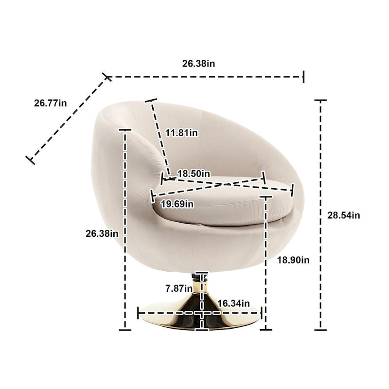 Fauteuil d'appoint douillet pivotant à 360 degrés en velours
