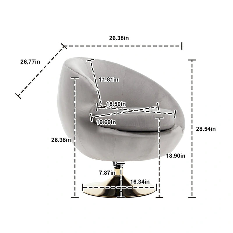 Fauteuil d'appoint douillet pivotant à 360 degrés en velours