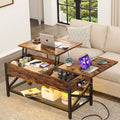 Table basse relevable de style ferme moderne avec port USB et lumière LED, Table d'appoint de salon