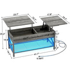 Table basse relevable de style ferme moderne avec port USB et lumière LED, Table d'appoint de salon