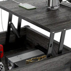 Table basse relevable de style ferme moderne avec port USB et lumière LED, Table d'appoint de salon