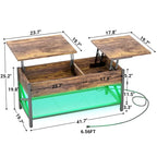 Table basse relevable de style ferme moderne avec port USB et lumière LED, Table d'appoint de salon