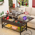 Table basse relevable de style ferme moderne avec port USB et lumière LED, Table d'appoint de salon