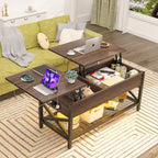 Table basse relevable de style ferme moderne avec port USB et lumière LED, Table d'appoint de salon