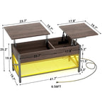 Table basse relevable de style ferme moderne avec port USB et lumière LED, Table d'appoint de salon