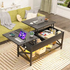 Table basse relevable de style ferme moderne avec port USB et lumière LED, Table d'appoint de salon